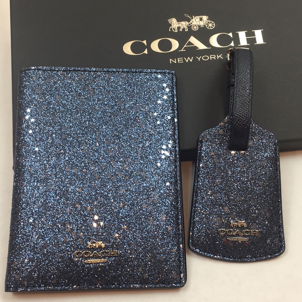 Coach Blue Glitter Passport Wallet & Luggage Tag - Picture 2 of 5